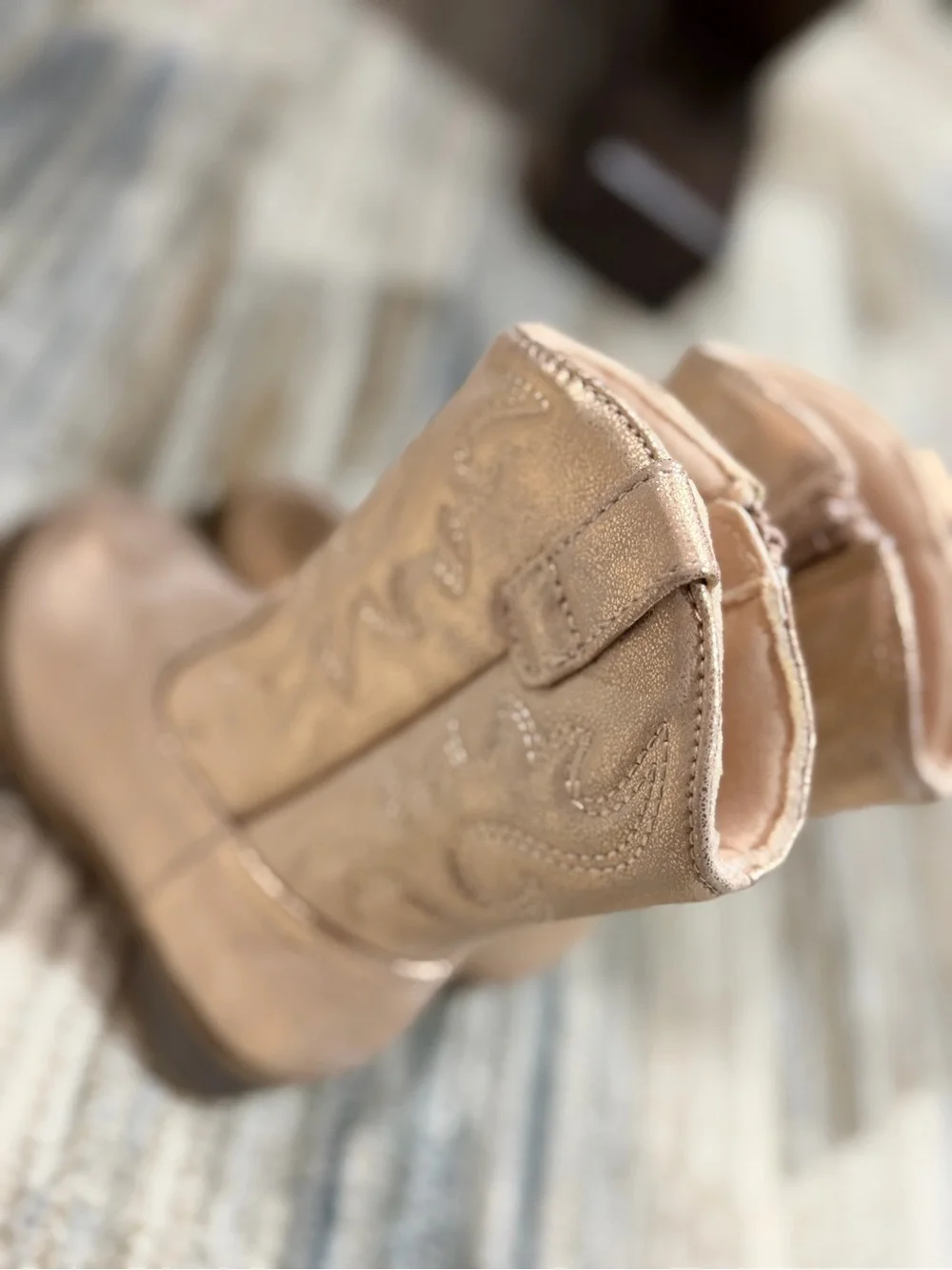 Girls Metallic Blush Cowboy Boots with Side Zip
